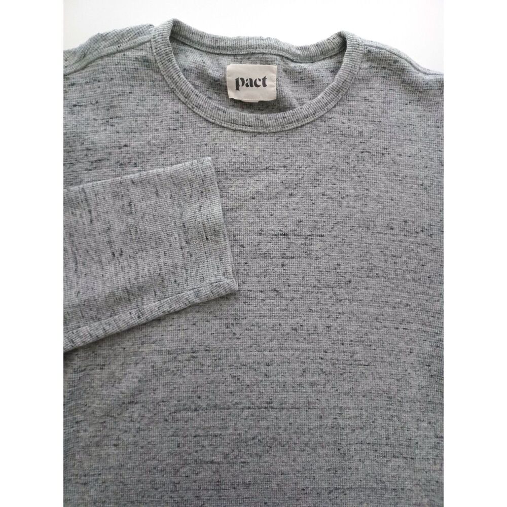 Pact Organic Waffle Knit Shirt Cotton Long Sleeve Crewneck Gray Mens Large